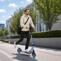 SPORTNOW Klappbarer Tretroller für Erwachsene aus Aluminium mit verstellbarem Lenker Räder mit Beleuchtung Vordämpfung Doppelbremse(m-5)