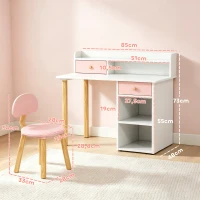 AIYAPLAY Schreibtisch- und Stuhlset für Kinder mit 2 Schubladen und Ablagen aus Holz, für Kinderzimmer, Arbeitszimmer, Kindergarten, Rosa(m-3)