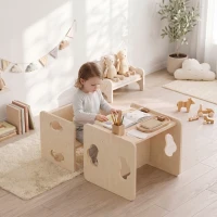 AIYAPLAY Montessori Inspired Toddler Table and Chair Set with 3-Level Heights, Weaning Baby Tables Chair Set for 18-36 M, Natural(m-2)