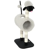 PawHut Árbol para gatos diseño de oveja, con postes rascadores, túnel y juguete, 98 cm, Gris claro(m-1)