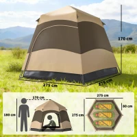 Outsunny 3 Man Instant Pop Up Tent with Rainfly, Portable Camping Shelter with Sewn-in Groundsheet, Carry Bag, Brown(m-3)