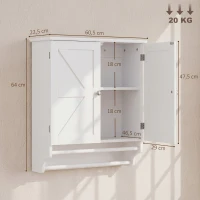 HOMCOM Armário de Parede para Banheiro Poupa-Espaço com 2 Portas e Porta-Toalhas Branco(m-3)