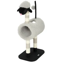 PawHut Árbol para gatos diseño de oveja, con postes rascadores, túnel y juguete, 98 cm, Gris claro(m-7)