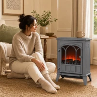 HOMCOM Freestanding Electric Fireplace, Electric Log Burner with LED Flame Effect, Overheating Safety System, 1000W/2000W Grey(m-14)