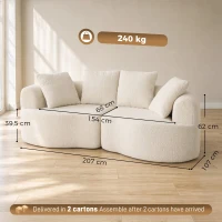 HOMCOM Sofá 3 lugares 207 cm Cloud Sofa com Chenille-Optik, 4 almofadas decorativas para quarto, montagem sem ferramentas, creme branco(m-3)