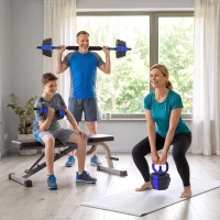 SPORTNOW Ensemble d'haltères musculation 6-en-1 haltère réglable 25 kg kettlebell, barre de musculation support pour pompes bleu(m-10)