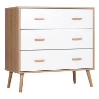 HOMCOM Commode Design scandinave 3 tiroirs coulissants Pieds effilés inclinés Panneaux Particules Aspect Bois Clair(m-17)