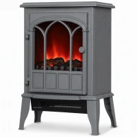 HOMCOM Freestanding Electric Fireplace, Electric Log Burner with LED Flame Effect, Overheating Safety System, 1000W/2000W Grey(m-15)