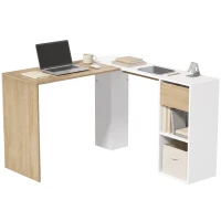 HOMCOM L-förmiger Eckschreibtisch 120x110 cm mit Schublade und 2 Ablagen für Home-Office Arbeitszimmer Weiß und Natur(m-8)