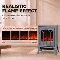 HOMCOM Freestanding Electric Fireplace, Electric Log Burner with LED Flame Effect, Overheating Safety System, 1000W/2000W Grey(m-4)