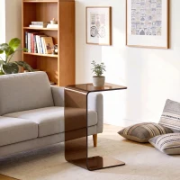 HOMCOM Masă de cafea din sticlă, masă de living dreptunghiulară cu design modern cu margini rotunjite sigure, maro transparent(m-5)