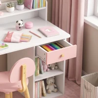 AIYAPLAY Schreibtisch- und Stuhlset für Kinder mit 2 Schubladen und Ablagen aus Holz, für Kinderzimmer, Arbeitszimmer, Kindergarten, Rosa(m-5)