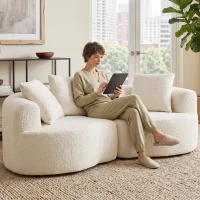 HOMCOM Canapé 3 places 207 cm Cloud Sofa effet chenille, 4 coussins décoratifs pour chambre, montage sans outil, blanc crème(m-4)