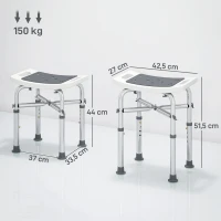 HOMCOM Taburete para Ducha de Aluminio con Altura Regulable y Pies Antideslizantes con Ventosa, Gris(m-3)