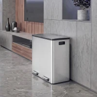 HOMCOM Poubelle à Double Compartiment 2 x 30 L, Poubelle de Cuisine à Pédale en Acier Inoxydable, Argenté(m-10)