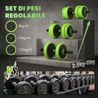 SPORTNOW Set Pesi da Palestra 4 in 1 da 20kg, Convertibile in Kettlebell, 2 Manubri, Bilanciere e Supporto Flessioni, Verde(m-5)