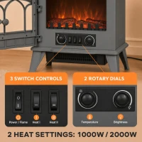 HOMCOM Freestanding Electric Fireplace, Electric Log Burner with LED Flame Effect, Overheating Safety System, 1000W/2000W Grey(m-5)