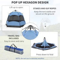 Outsunny 3 Man Instant Pop Up Tent with Rainfly, Portable Camping Shelter with Sewn-in Groundsheet, Carry Bag, Blue(m-5)