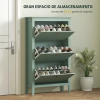 HOMCOM Zapatero Estrecho con 3 Compartimentos y Tiradores de Cuero PU para Pasillos y Recibidores 80x24x131 cm Verde Claro(m-4)
