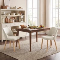 HOMCOM Dining Chairs Set Upholstered Kitchen Chenille Tool Free Assembly Rubberwood Legs, Beige(m-8)