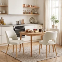 HOMCOM Dining Chairs Set Upholstered Kitchen Chenille Tool Free Assembly Rubberwood Legs, Beige(m-14)