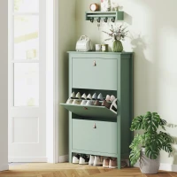 HOMCOM Zapatero Estrecho con 3 Compartimentos y Tiradores de Cuero PU para Pasillos y Recibidores 80x24x131 cm Verde Claro(m-2)