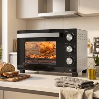 HOMCOM Horno Eléctrico 1500W 28L con Temperatura Regulable Máx 230°, Temporizador 60 min, Rejilla, Bandeja, Mango para Bandeja(m-6)
