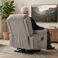 HOMCOM Fauteuil Électrique Releveur Inclinable, Chauffant, Massant 8 Points, en Chenille, 2 Télécommandes, Beige(m-4)