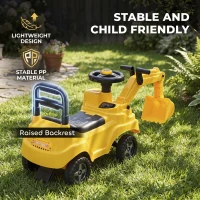 AIYAPLAY Ride On Tractor Digger, Toddler Excavator Toy Car with Adjustable Bucket, Horn, Under Seat Storage for Ages 1-3 Y Yellow(m-7)