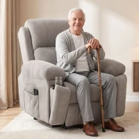 HOMCOM Fauteuil Électrique Releveur Inclinable, Chauffant, Massant 8 Points, en Chenille, 2 Télécommandes, Beige(m-6)