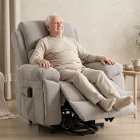 HOMCOM Fauteuil Électrique Releveur Inclinable, Chauffant, Massant 8 Points, en Chenille, 2 Télécommandes, Beige(m-5)