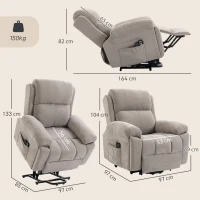 HOMCOM Fauteuil Électrique Releveur Inclinable, Chauffant, Massant 8 Points, en Chenille, 2 Télécommandes, Beige(m-3)