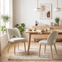 HOMCOM Dining Chairs Set Upholstered Kitchen Chenille Tool Free Assembly Rubberwood Legs, Beige(m-2)