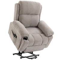 HOMCOM Fauteuil Électrique Releveur Inclinable, Chauffant, Massant 8 Points, en Chenille, 2 Télécommandes, Beige(m-1)