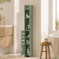 kleankin Coloană pentru baie, dulap înalt cu rafturi și compartimente - 15 x 17 x 120 cm, verde deschis(m-4)