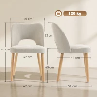 HOMCOM Dining Chairs Set Upholstered Kitchen Chenille Tool Free Assembly Rubberwood Legs, Beige(m-3)