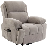 HOMCOM Fauteuil Électrique Releveur Inclinable, Chauffant, Massant 8 Points, en Chenille, 2 Télécommandes, Beige(m-8)