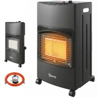 Outsunny Calefactor de Gas Plegable con 3 Niveles de Calor Sensor ODS Ruedas Encendido Piezoeléctrico 46x42x75 cm Negro(m-11)
