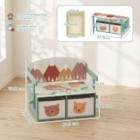 AIYAPLAY Kids Table and Chair Set, 3 in 1 Wooden Toy Box with 2 Fabric Drawers for Bedroom, Playroom, Gift for Boys Girls, Green(m-3)