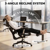 HOMCOM Ergonomic Office Chair with Lumbar Support, Mesh Reclining Desk Chair with Footrest, Adjustable High Back, Black(m-5)
