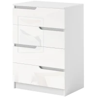 HOMCOM Cómoda con 4 Cajones Cómoda de Dormitorio Moderno con Anti-vuelco Cajonera para Salón Pasillo 60x40x85 cm Blanco(m-11)