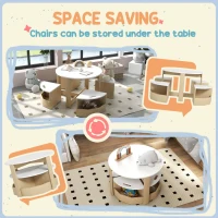 AIYAPLAY Five-Piece Kids Table and Chairs Set with Storage, for Ages 3-8 Years, White(m-5)