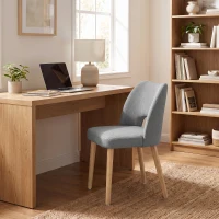 HOMCOM Dining Chairs Set Upholstered Kitchen Chenille Tool Free Assembly Rubberwood Legs, Grey(m-9)