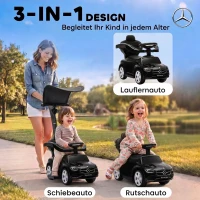 AIYAPLAY 3-in-1 Mercedes-Benz loopauto met duwstang, stuur, claxon, muziek, dak en opbergruimte, zwart(m-4)