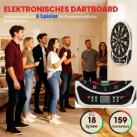 HOMCOM Elektronische Dartscheibe Dartboard mit Englische Sprachansagen LED-Anzeigen 6 Darts 24 Dartköpfe 18 Spiele 159 Varianten Dartautomat Dartscheibe Set für bis zu 8 Spieler(m-4)