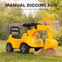 AIYAPLAY Ride On Tractor Digger, Toddler Excavator Toy Car with Adjustable Bucket, Horn, Under Seat Storage for Ages 1-3 Y Yellow(m-5)