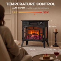 HOMCOM Smart Electric Fireplace Stove Log Burner, 3-Sided Glass WiFi Electric Fire Heater w/ 5-Colour Flame, Black(m-3)