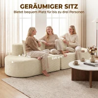 HOMCOM 3-Sitzer-Sofa, modulares Cloud-Sofa ohne festen Rahmen, breite & tiefe Sitzfläche, Federpolsterung, Kordbezug, Beige(m-5)