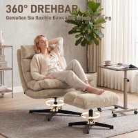 HOMCOM Loungestoel met voetenbank, draaibare chenille fauteuil met verstelbare hocker, dikke vulling en brede zitting, bruin(m-5)