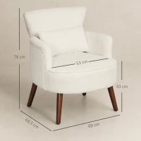 HOMCOM Poltrona Relax Individual em Bombazina com Almofada, Braços e Pés de Madeira para Quarto e Escritório, Creme(m-3)